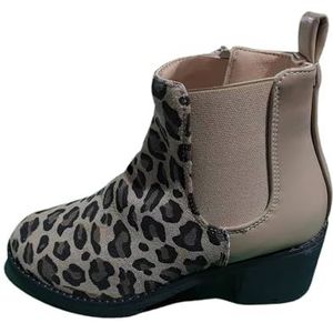 Zyerern Wandellaarzen Vrouwen Retro Nieuwigheid Ronde Neus Waterdicht Warm Faux Pluche Mid Hak Mid Kuit Enkellaarzen, JH40, Grijs, 3 UK Wide