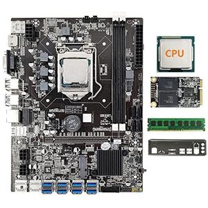 AMIUHOUN B75 8 Kaart BTC Mijnbouw Moederbord Set+G530/G1630 CPU+8G DDR3 RAM+128G SSD+Bezel 8XUSB3.0 (PCIE1X) GPU LGA1155 DDR3 MSATA