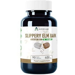 Alzuro Labs Slippery Elm 8.000mg | 20:1 Extract (400mg) | 90 Vegan Capsules | Hoge Sterkte Spijsverteringsgezondheid & Ondersteuning bij Brandend Maagzuur | Getest door Derde Partij | GMP Gecertificee