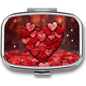 Hearts Love Pillendoosje Reizen Pillenorganizer 2 Compartimenten Wekelijkse Pillenetui met Spiegel Een Dag Medicijncontainer Geneeskunde Organizer voor portemonnee, zak of portemonnee