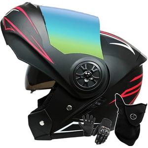 Motorhelm Systeemhelm Modulaire Helm Geïntegreerde Motorhelm Met Dubbel Vizier DOT/ECE-Gecertificeerde Bromfiets-Scooterhelm Voor Volwassenen Dames Heren A,L/59-60CM