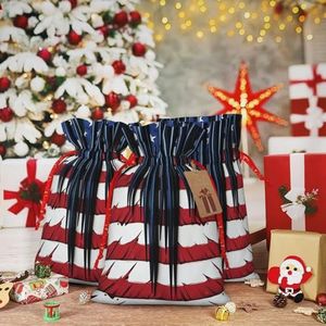 VducK Grote kerstcadeauzakjes voor geschenken, vlag met rode strepen en blauwe sterren, bedrukte kerstcadeauzakken, kerstcadeauverpakking, herbruikbare kerstzakjes voor geschenken