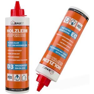 2x dubaust WOD24 sneldrogende D3 houtlijm, waterbestendig, voor hardhout en zacht hout, wit - na het uitharden transparant 500 g fles