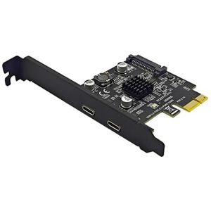 Fegtrtyoa 2Port PCIE Card PCI Express 3.0 X1 naar Dual USB Uitbreidingskaart Power USB3.2 Gen2 10Gbps ASM3142 Chip voor Desktop PC