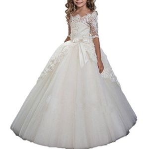 CoCogirls Halve mouw prinses kant bloemenmeisjeskleding kinderen baby bruiloft baljurk eerste communie jurken