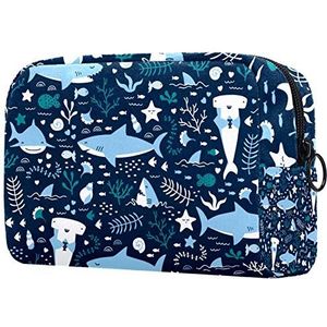 Cosmetische tassen Make-up tas Toilettas Organizer etui met rits 7.3x3x5.1 Inch voor dames en meisjes Ocean Shark Blue