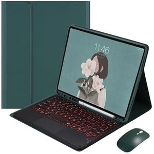Toetsenbordhoes voor Samsung Galaxy Tab S6 Lite 10.4'' 2024/2022/2020, 7-Kleuren Achtergrondverlichting, Smart Trackpad, Magnetisch Afneembaar Draadloos Toetsenbord met S-Penhouder,Dark green1