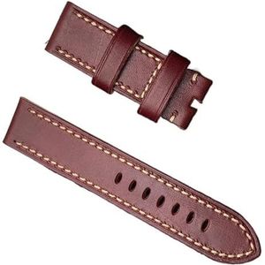 dayeer Dikke vintage lederen horlogeband voor Panerai mannenband met stalen gesp 22 mm 24 mm 26 mm (Color : Wine red strap, Size : 26mm silver buckle)