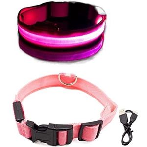 Hondenriem LED hond lichtgevende halsband voor huisdier nacht veiligheid huisdier kraag verstelbare hond nek riem huisdier benodigdheden hond lood (kleur: roze USB opladen, maat: L HALS 45-52 CM)