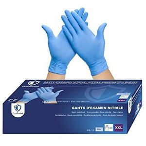 OneProtek Nitril wegwerphandschoenen, doos met 100 wegwerphandschoenen, poedervrij, maat XXL (zeer groot), blauw, latexvrij, bescherming tegen chemicaliën