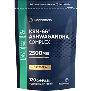 Ashwagandha KSM-66 Capsules | Complex met Zwarte Peper, L-Tryptofaan, Kamille, Extract van Citroenmelisse et mer! | 120 Vegane Stk | Horbaach