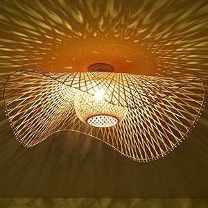 Natuurlijke Bamboe Rotan Plafondlamp Retro E27 Plafondlamp Vintage Handgeweven Lampenkap Eetkamer Slaapkamer Woonkamer Plafondverlichting Keuken Teahouse Kroonluchter Kantoor Plafondlamp,65cm