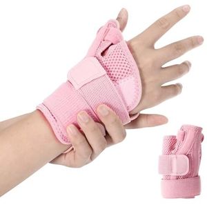 Auauraintt Duim brace rechts en links, universele duimrail, zacht en ademend, licht, stabilisatie en verminderde duimgewrichten, artritis en carpaal tunneldruk, universele maat roze