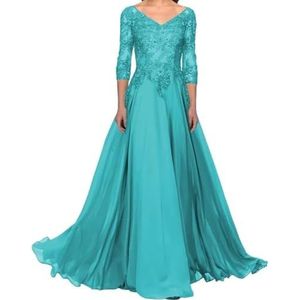BRIGOW Kant Applique Moeder van de Bruid Jurk voor Bruiloft Prom Jurken Chiffon Cocktail Jurken Plus Size, Turkoois, 34
