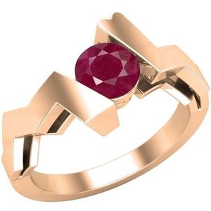 Dazzlingrock Collection 5mm ronde robijn zigzag solitaire verlovingsring voor dames in 14K massief roségoud, maat 7,5