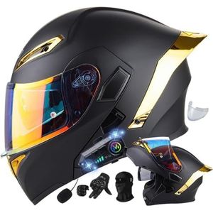 Motorhelm met Bluetooth-systeemhelm, motorhelm, modulaire Bluetooth-helm met dubbel vizier, DOT/ECE-goedgekeurde helm, anticondens volwassenen dames heren A,L59-60CM