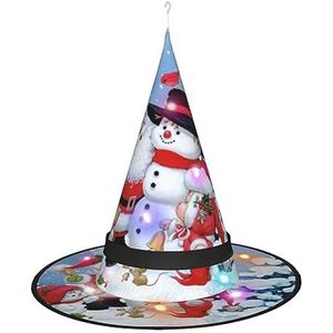 OUSIKA Kerstman en sneeuwpop Halloween hoed opknoping verlichte led hoed Halloween glanzende heksenhoed cosplay pet voor Halloween decor