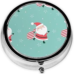 Xmas Grappige kabouters Gedrukt Pil Organizer Pil Doos Pil Case Draagbaar voor Portemonnee Pocket Ronde Metalen Pil Houder Organizer voor Dagelijkse Geneeskunde