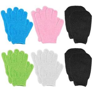 6 paar massagehandschoenen, peeling handschoenen, peeling handschoenen, badaccessoires, handschoenen voor het verwijderen van dode huid, hammam handschoenen (meerkleurig)
