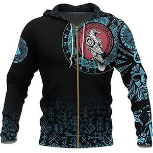 Viking Tattoo Pullover Set Met Korte Mouwen, Nordic Rune Odin Raven 3D Print Herfst Sport Streetwear, Outdoor Losse Middeleeuwse Mode Casual Lange Mouw