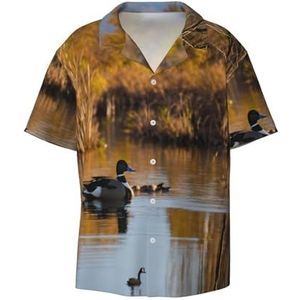 YJxoZH Loon Natuur Vogel Print Heren Jurk Shirts Casual Button Down Korte Mouw Zomer Strand Shirt Vakantie Shirts, Zwart, S