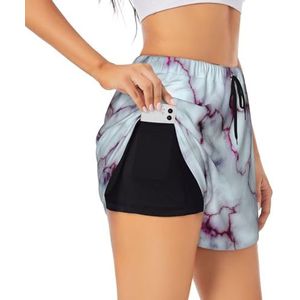 YQxwJL Paarse Marmeren Textuur Print Atletische Hoge Taille Running Shorts Voor Vrouwen Sneldrogende Gym Workout Shorts Voor Zomer Casual, Zwart, M