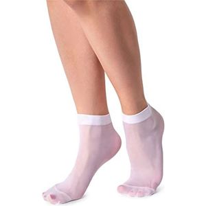 LORES Semi Sheer Womens Low Cut Sokken Onzichtbare Enkel Hoge Pop Nylon Zacht Comfort One Size 15 DEN 2 paar, Bianco, One size