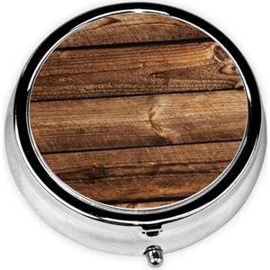 Bruine Houten Print Pil Doos 3 Compartiment Kleine Pil Case Met Spiegel Pil Organizer Voor Outdoor Reizen Pocket Purse