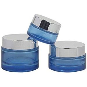 2 stuks ronde blauwe glazen lege hervulbare cosmetische fles gezichtscrème containers Cae doos pot pot flacons voor lotion oogschaduw nagel make-up poeder zalf zalf monster (50 ml)