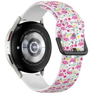 Sportieve zachte band compatibel met Samsung Galaxy Watch 6 / Classic, Galaxy Watch 5 / PRO, Galaxy Watch 4 Classic (roze flamingo tropisch) siliconen armband accessoire