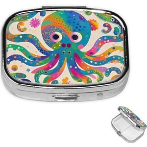 Rechthoekige pillendoos met pillendoos met 3 compartimenten om kleurrijke octopus pillendoos kleine pillenorganizer waterdicht klein pillendoosje voor op reis pillencontainers voor medicatieplanner