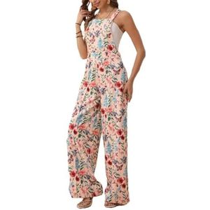 KIKIATA Jumpsuit met bloemenknopen en wijde pijpen, dames, zomer, boho, casual jumpsuits, wijde pijpen, overall, bloemenprint, baggy rompertjes, modieuze playsuit, broek, tuinbroek voor vrouwen, roze,