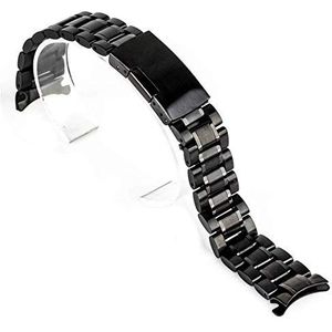 horlogebandje Horlogeband 18/20/22/24mm gebogen uiteinde horlogeband unisex roestvrij staal metalen horlogeband dubbele vouwsluiting armband ##11 (kleur: zwart, maat: 20 mm) (Color : Black_18mm)