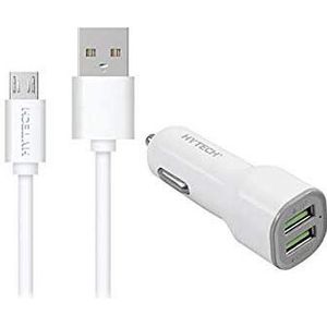 Hytech HY-X42 3.4A snel opladen microUSB-kabel 2 USB autolader, wit