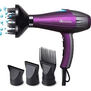 Basuwell Ionen haardroger 2100W krachtige AC-motor, infrarood haardroger met diffuser, kam en mondstuk, Europese steek