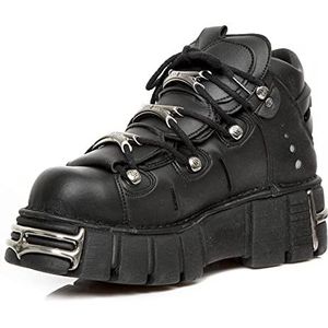 New Rock Tower Enkellaarsjes M-106-VS1 Unisex Metallic Zwart Vegan Leer Gothic Punk Rock, Zwart, 37 EU