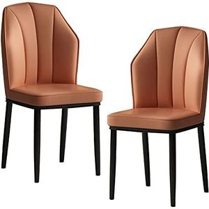 GEIRONV PU Lederen zijstoel Set van 2, waterdicht met metalen benen tegenstoelen keuken woonkamer lounge eetkamerstoelen Eetstoelen (Color : Orange, Size : Black feet)