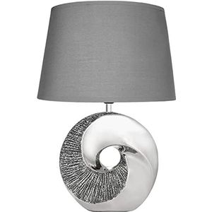 Brubaker Tafel- of bedlampje zilveren steen ring - moderne tafellamp met keramische voet - 42,5 cm hoog, chroom grijs