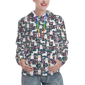 Kfjghhl Witte Hond En Bloemen Trui Hoody Hooded Top Hoodie Heren Dames Hooded Sweatshirt Volwassen Unisex Werkkleding Gift, Zwart, S