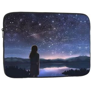 Laptophoes voor vrouwen meisje kijken naar sterren print slanke laptop hoes notebook draagtas schokbestendige beschermende notebooktas 17 inch