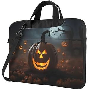 SSIMOO Paw Prints Art Stijlvolle en Lichtgewicht Laptop Messenger Bag, Handtas, Aktetas, Perfect Voor Zakelijke Reizen, Halloween Geest Pompoen, 15.6 inch