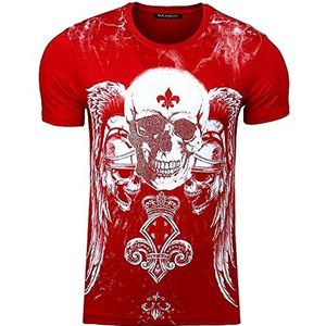 Heren T-shirt met ronde hals en motief korte mouwen slim fit design fashion top print shirt, 2308, rood, XL