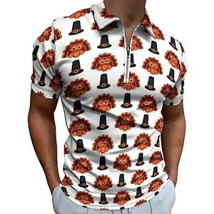 Thanksgiving Turkije Patroon Polo Shirt voor Mannen Casual Rits Kraag T-shirts Golf Tops Slim Fit