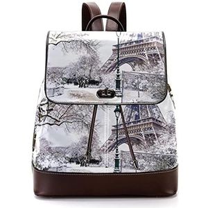 Eiffeltoren en sneeuwpatroon gepersonaliseerde schooltassen boekentassen voor tiener, Meerkleurig, 27x12.3x32cm, Rugzak Rugzakken