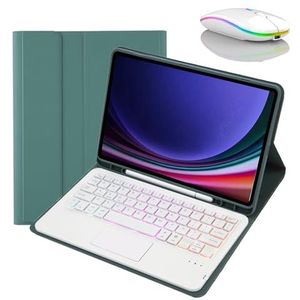 Toetsenbordhoes voor Samsung Galaxy Tab S10 FE Plus 13.1 inch 2025, Afneembaar Draadloos Achtergrondverlichting Toetsenbord met Potloodhouder, Dunne Slanke Foliodekking met Bluetooth-Muis,Dark green