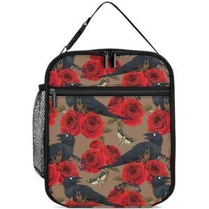 Death Head Hawk Motten En Rozen Herbruikbare Lunch Tas Geïsoleerde Lunchbox Draagbare Koeltassen voor Mannen Vrouwen