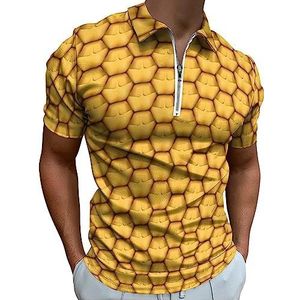 Poloshirt met ananastextuur voor mannen, casual T-shirts met ritssluiting en kraag, golftops, slim fit
