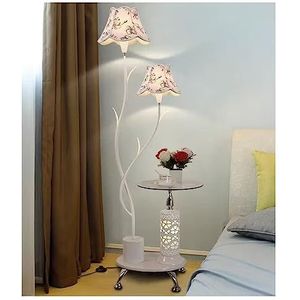 Retro Lamp voor Binnen Slaapkamer Staande Lamp Met Glazen Tafel Staande Lamp Met Stoffen Lampenkap Woonkamer Vintage Staande Lampen (Color : White)