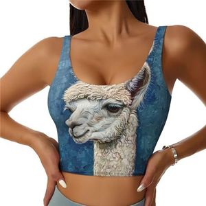 Alpaca lama print comfortabel vrouwen sport vest yoga workout vest voor vrouwen lichtgewicht zomer, Zwart, S