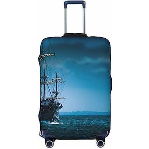 Piratenschip Bagage Cover Elastische Wasbare Koffer Protector Anti-Kras Reizen Koffer Cover Past 45-32 Inch, Zwart, S